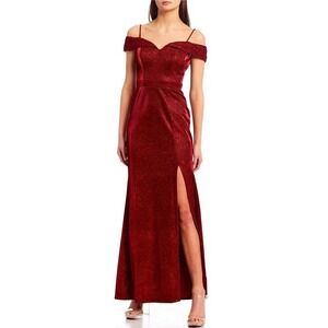 Morgan & Co. Glitter Gown Off‎ Shoulder Formal Dress Slit Evening Party Size 1